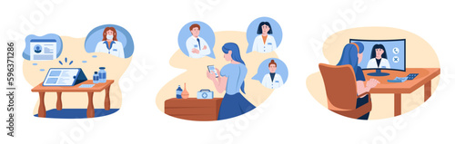 Healthcare professionals consulting ill people online