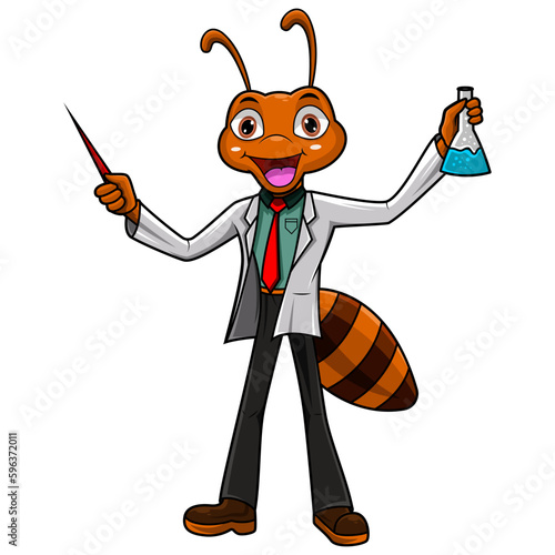 Illustration of Ant scientist holding flask