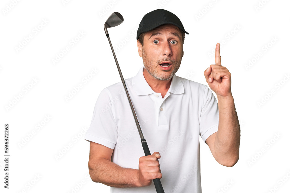 Middle aged golfer man having an idea, inspiration concept. Middle aged golfer man having an idea, inspiration concept.