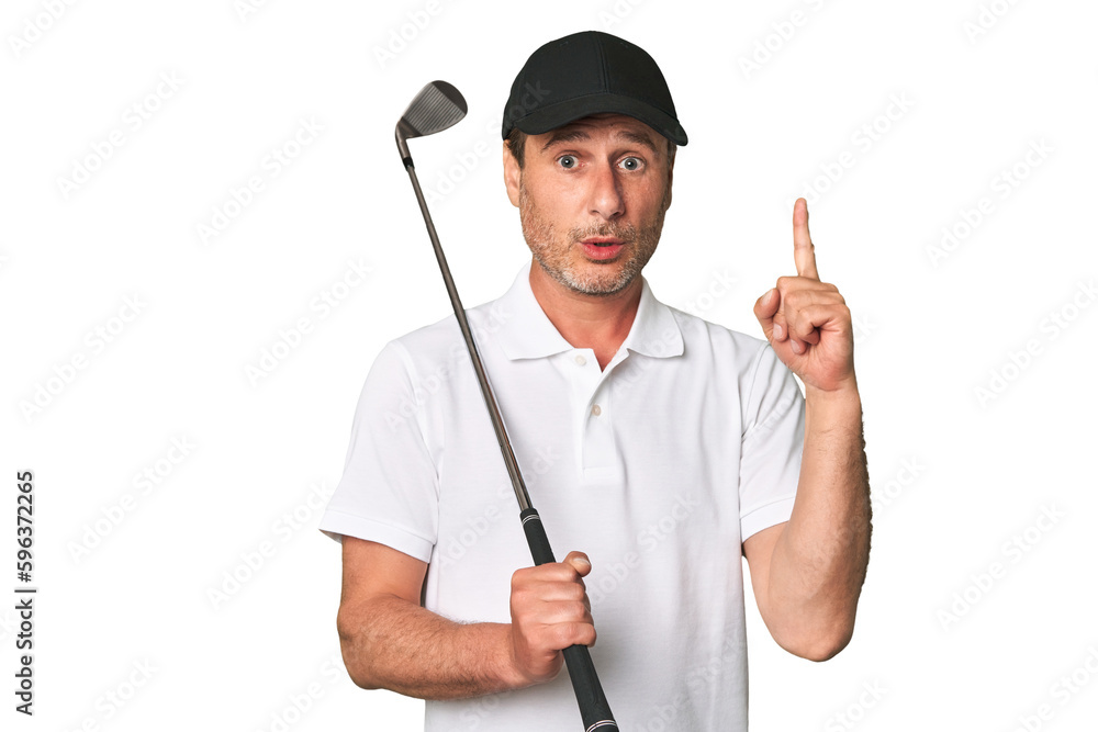 Middle aged golfer man having some great idea, concept of creativity. Middle aged golfer man having some great idea, concept of creativity.