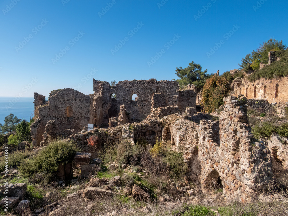 Ancient city of Syedra, located on the slope of the Taurus Mountains, Mediterranean coast, South Turkey