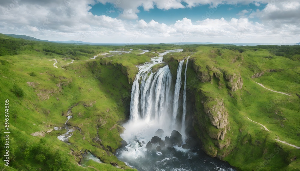Wonderful waterfall in the mountains. Landscape Photography. Mountain waterfalls with a picturesque landscape. Generative AI Wonderful waterfall in the mountains. Landscape Photography. Mountain waterfalls with a picturesque landscape. Generative AI