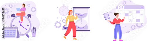 Effective time management flat illustrations vector set