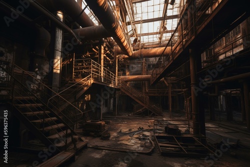 Abandoned industrial site. Generative AI