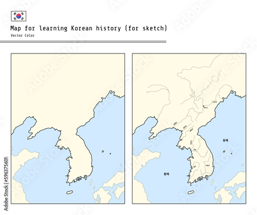 This illustration is a map for sketching for Korean history education. It can be colored by each era.