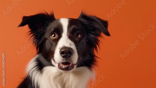 Border collie puppy dog holding stethoscope in mouth on yellow background. Purebred pet dog waiting to be seen by the veterinarian in the clinic.Animals and pet health concept. The Generative AI