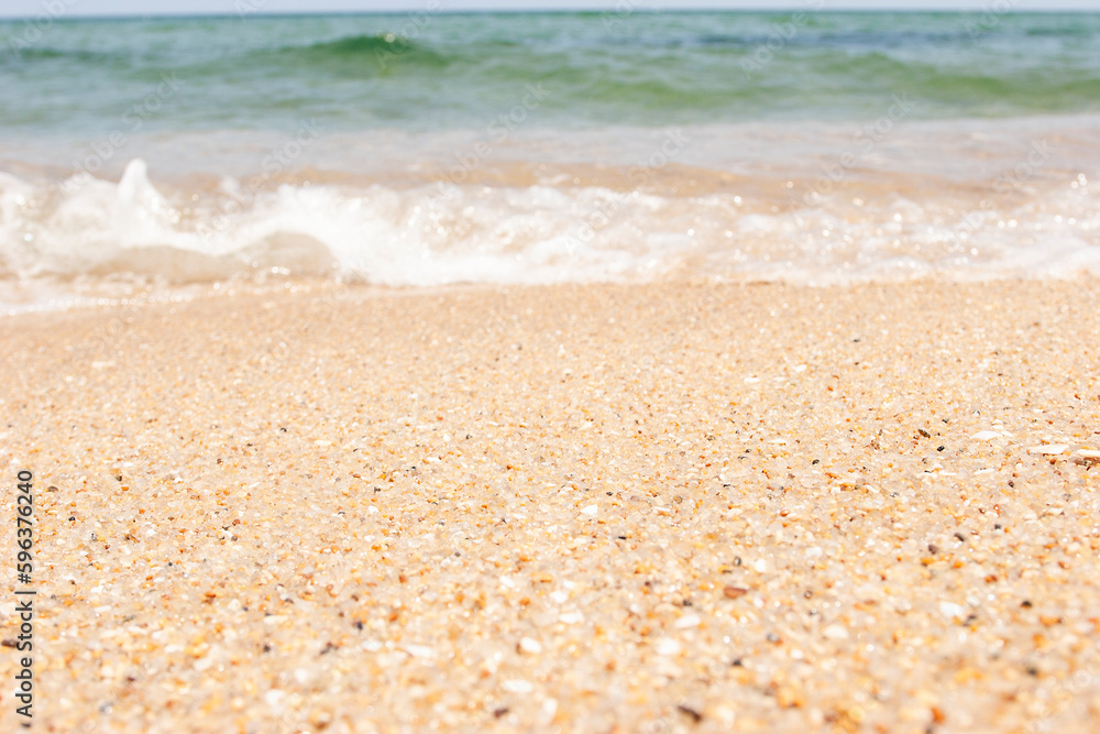 Fototapeta premium Small grains of sand spread widely on the eastern beaches of the Korean sea. This is the sandy beach of the East Sea.