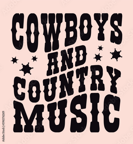 Cowboys and country music. Artwork design, illustration for T-shirt design, printing, poster, wild west style, American Western.