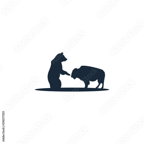 Gathering of bison and bear silhouettes