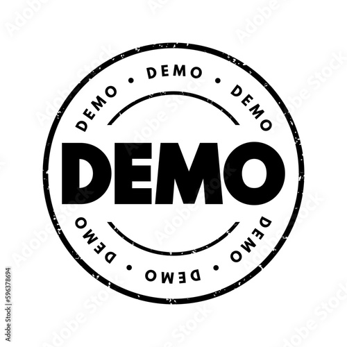 Demo - demonstration of a product or technique, text concept stamp