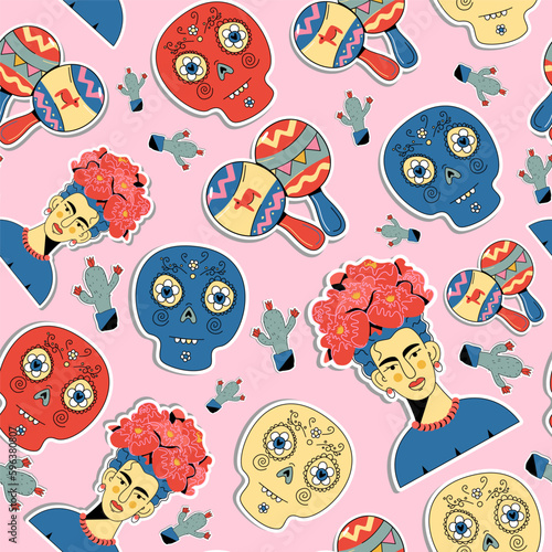 vector illustration with design for the Mexican holiday.Pattern with traditional mexican symbols