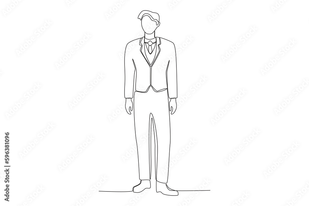 A male model at a fashion show. Fashion show one-line drawing