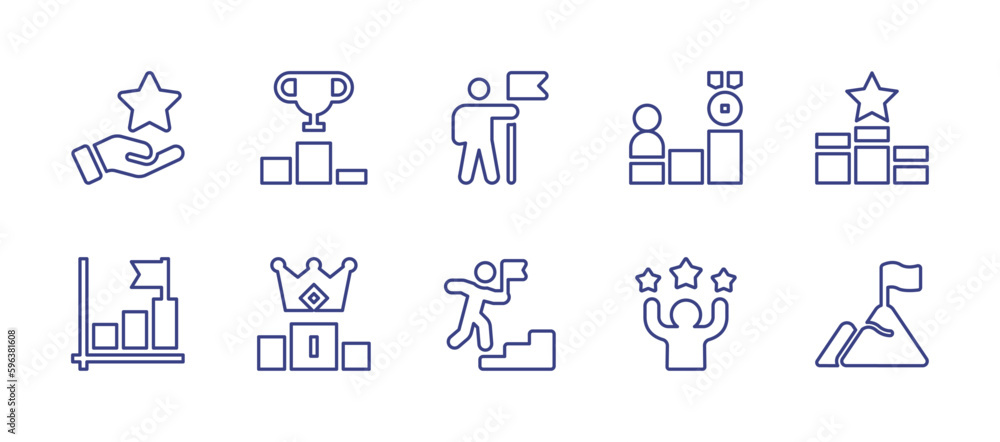 Success line icon set. Editable stroke. Vector illustration. Containing star, podium, leader, promotion, goal, stairs, success, achievement.