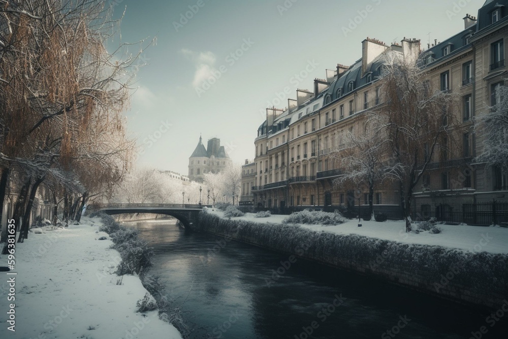 Paris winter landscape. Generative AI