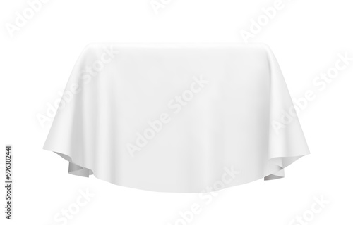 White fabric covering a cube or rectangular shape, isolated on white background. Can be used as a stand for product display, draped table. Vector illustration