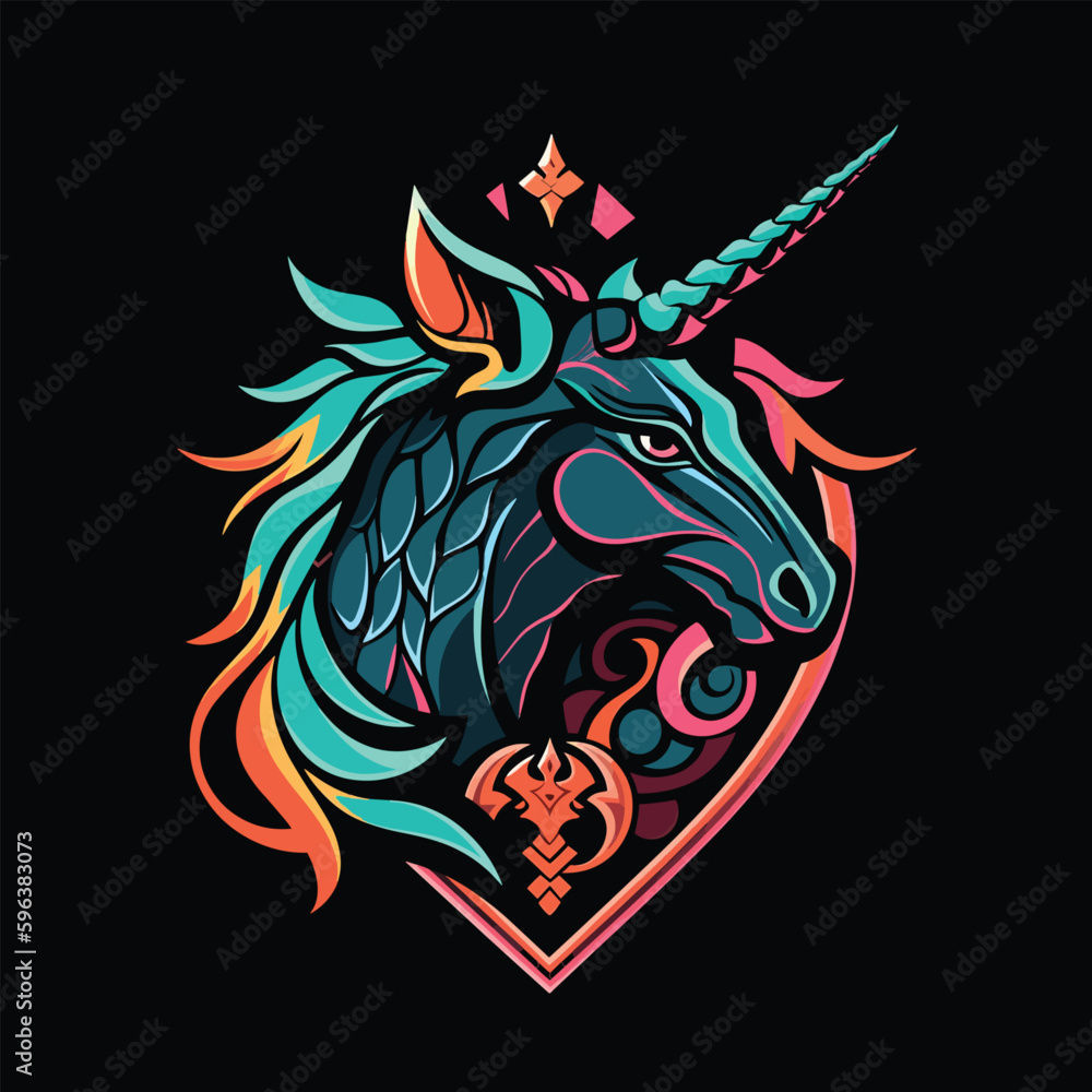 Vector unicorn mascot logo concept illustration isolated
