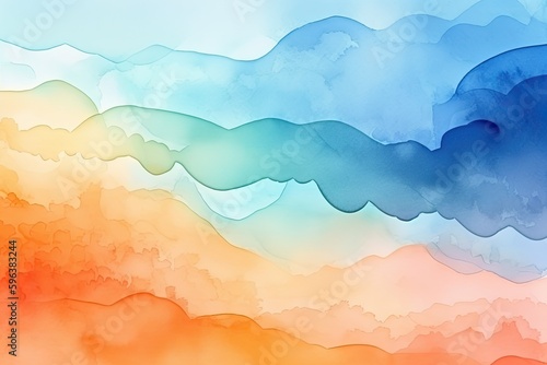 Cloud shaped abstract watercolor or pastel gradient in blue and orange - Generative AI