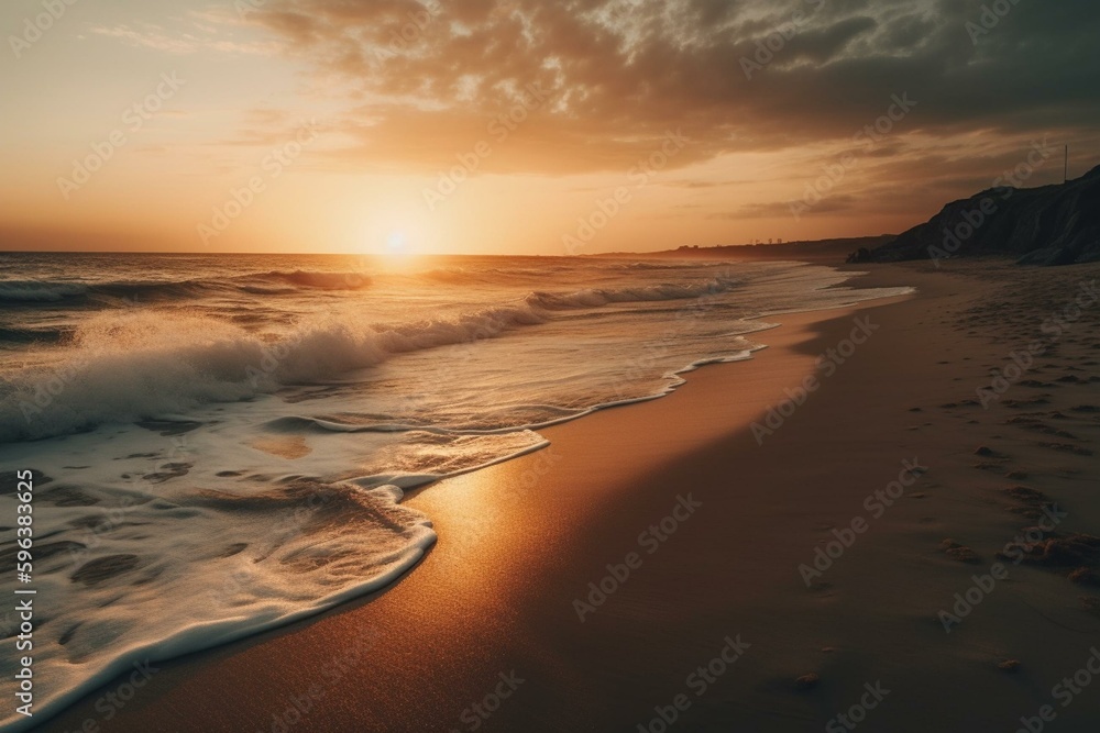 A dreamy sunset on the beach. Generative AI