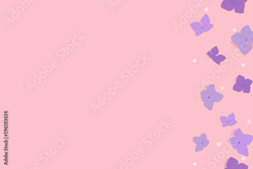 Pink background with blue violet flower banner vector Illustration. Birthday, anniversary, party, wedding, love, valentines. © Wita Pixs