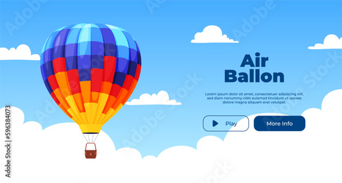 Banner hot air balloon on the background of the sky with clouds. Vector illustration