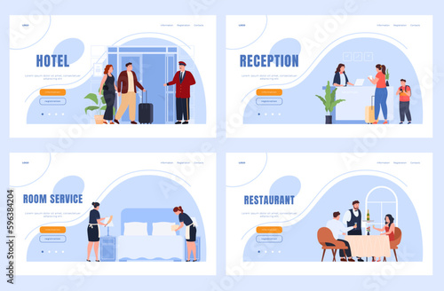 Loading page. Service staff of the hotel. Have a nice rest on the trip. Vector illustration