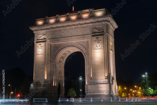 Triumphal Arch of Bucharest on spring night © Darian