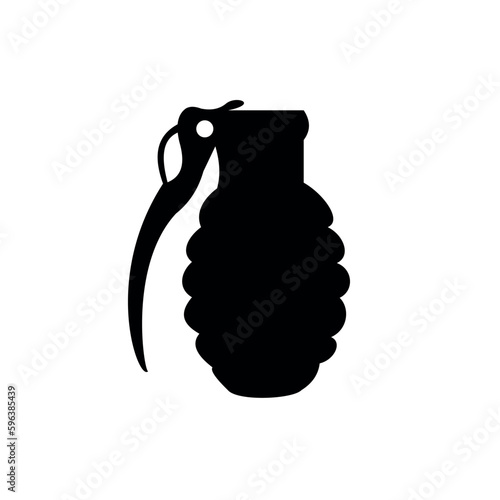 Black outline of a military grenade isolated on a white background. Military grenade icon. Weapon