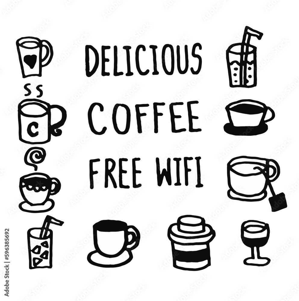 Collection of Coffee Doodle Art Hand drawn , Coffee Shop Decoration Collection of Coffee Doodle Art Hand drawn , Coffee Shop Decoration