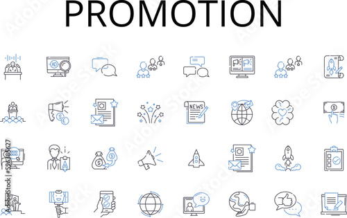 Promotion line icons collection. Advertisement, Marketing, Publicity, Exposure, Advancement, Propagation, Advocacy vector and linear illustration. Boost,Push,Branding outline signs set Generative AI