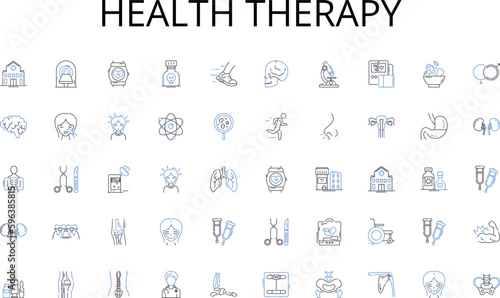 Health therapy line icons collection. Urban, Cityscape, Cosmopolitan, Downtown, Skyline, Contemporaneous, High-rise vector and linear illustration. Diversity,Vibrant,Hustle outline signs Generative AI