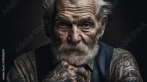 elderly man with tatooes, generative ai