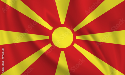North Macedonia flag waving in the wind. 3D rendering vector illustration EPS10.	
