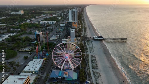 Aerial view of the Myrtle Beach fishing pier during a nice sunrise. photo
