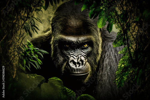 gorilla in the jungle made with generative ai photo