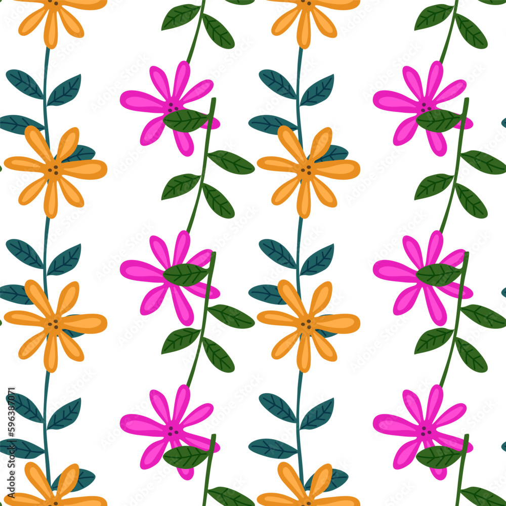 Cute flower seamless pattern. Naive art style. Hand drawn floral endless background. Cute flower seamless pattern. Naive art style. Hand drawn floral endless background.