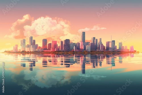 Illustration of Miami skyline in a flat style. Generative AI