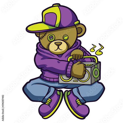 Cool bear hip hop holding boombox