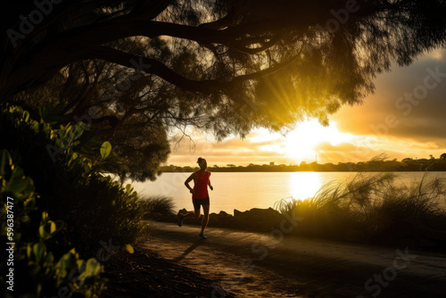 A person jogging in a sunrise. The benefits of running for physical health and fitness