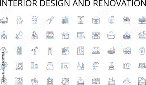 Interior design and renovation line icons collection. Support, Aid, Guide, Help, Assistance, Care, Service vector and linear illustration. Empowerment,Encouragement,Mentorship outline Generative AI