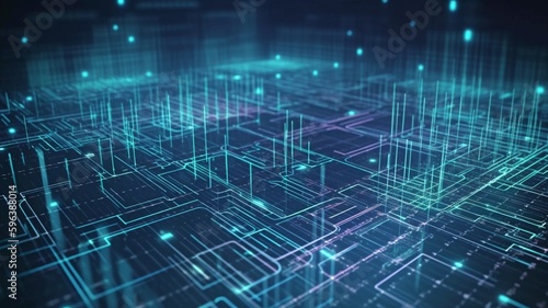 futuristic 3D illustration of a data stream IT for data transfer. Big data and cybersecurity, blockchain, and a background in abstract technology.The Generative AI