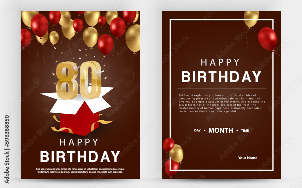Vector invitation double card for 80th birthday celebration. Brochure the eightieth anniversary celebration. Template of invitational for print. Vector invitation double card for 80th birthday celebration. Brochure the eightieth anniversary celebration. Template of invitational for print.