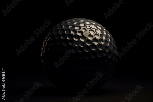3D black golf ball on black background for background use. Generative AI