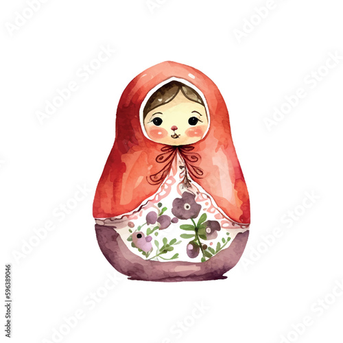 watercolor vector Russia matryoshka doll flowers Russian Day