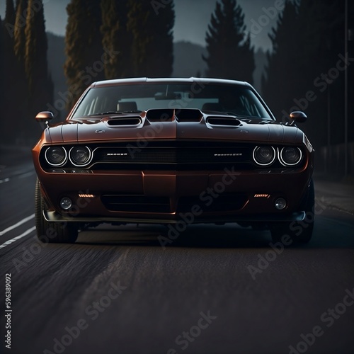 Elegant Dodge challenger car in the middle of the road