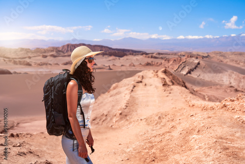 profile portrait woman mid adult looking at the horizon in the valley of the moon in san pedro de atacama