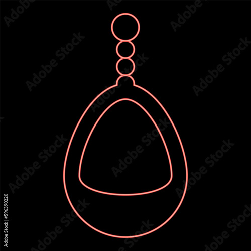 Neon ear-ring jewelry pendant earrings luxury bijou precious stone bijouterie adornment embellishment red color vector illustration image flat style