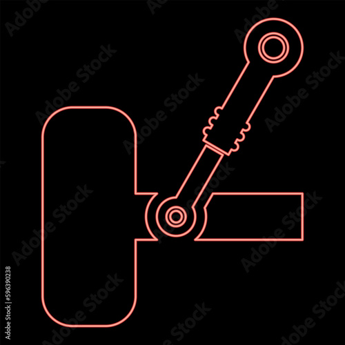 Neon wheel and shock absorber car suspension system auto service red color vector illustration image flat style