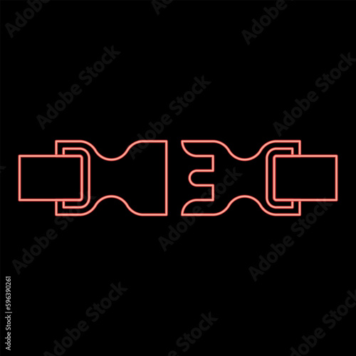 Neon buckle fastener clasp furniture for clothes system of fast snap join for backpack bag opened red color vector illustration image flat style
