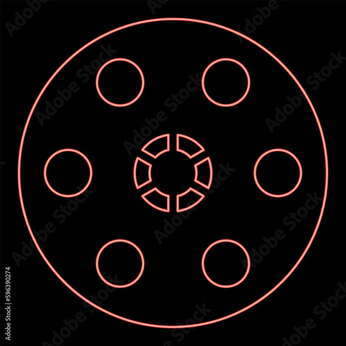 Neon drum of revolver russian roulette cylinder pistol handgun red color vector illustration image flat style