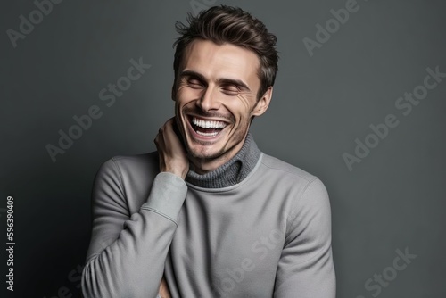 Young and handsome latin man and very smiling. Ai generated.